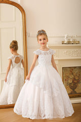 Ball Gown Floor Length Tulle Lace Flower Girl Dress CF0267 - COCOMELODY