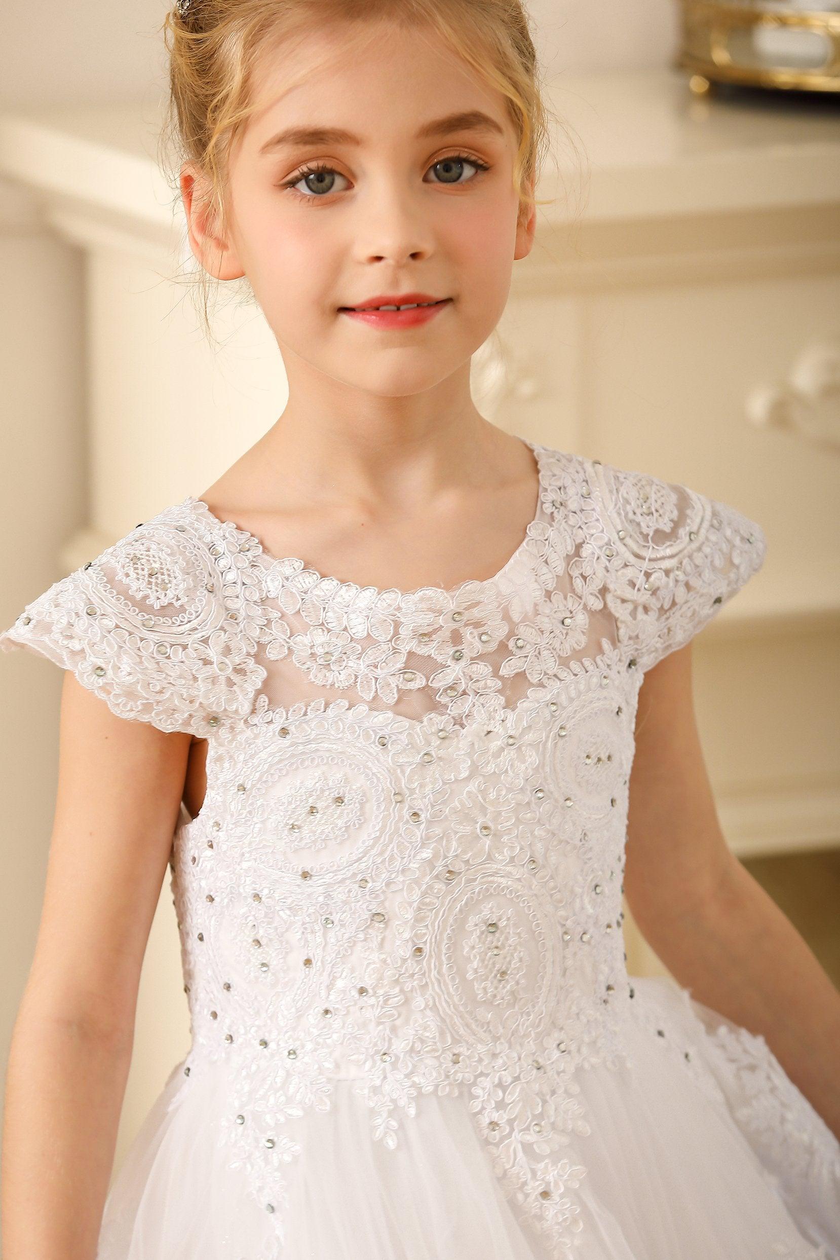Ball Gown Floor Length Tulle Lace Flower Girl Dress CF0267 - COCOMELODY