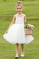 A-Line Knee Length Tulle Lace Flower Girl Dress CF0268 - COCOMELODY