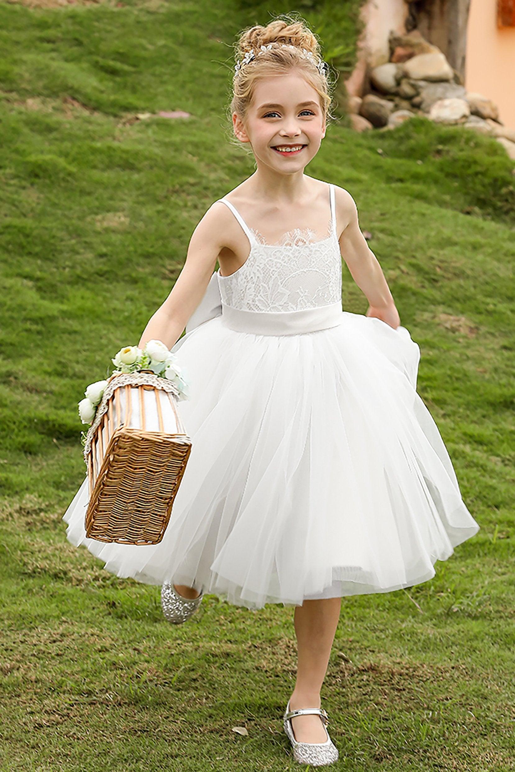 A-Line Knee Length Tulle Lace Flower Girl Dress CF0268 - COCOMELODY