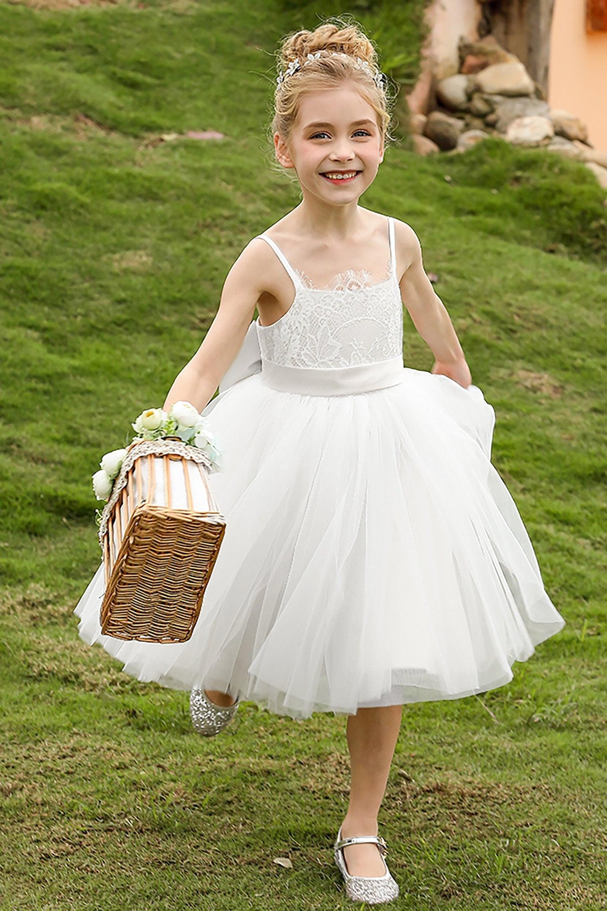A-Line Knee Length Tulle Lace Flower Girl Dress CF0268 - COCOMELODY