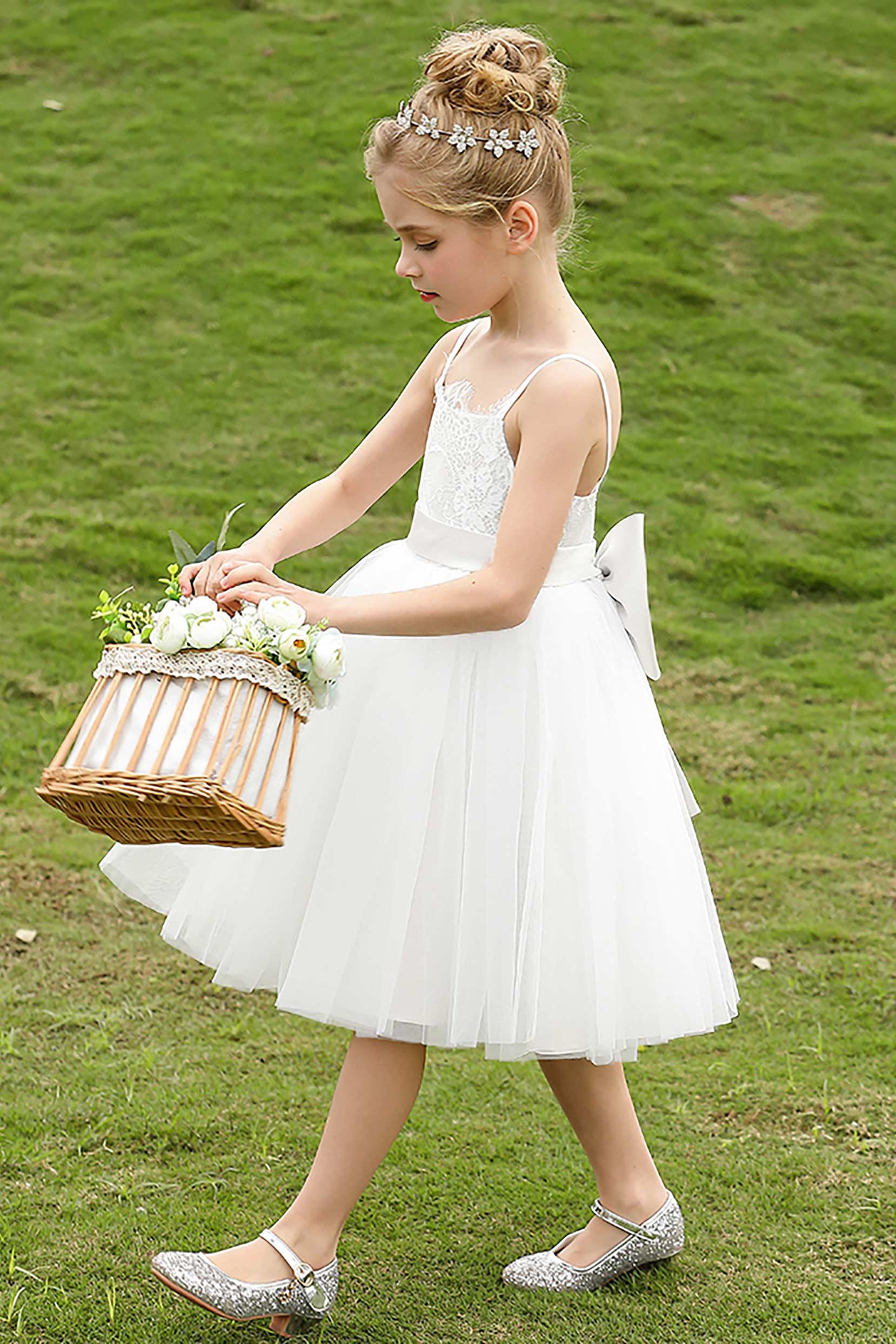 A-Line Knee Length Tulle Lace Flower Girl Dress CF0268 - COCOMELODY