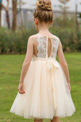 A-Line Knee Length Tulle Lace Flower Girl Dress CF0269 - COCOMELODY