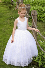A-Line Floor Length Tulle Lace Flower Girl Dress CF0271 - COCOMELODY