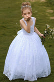 A-Line Floor Length Tulle Lace Flower Girl Dress CF0271 - COCOMELODY