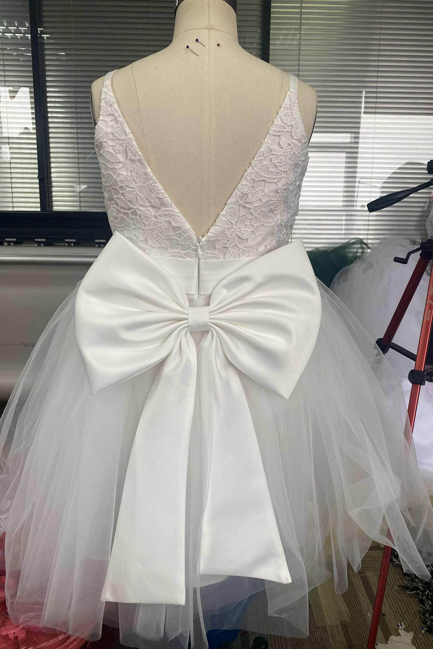 A-Line Knee Length Tulle Lace Flower Girl Dress CF0273 - COCOMELODY