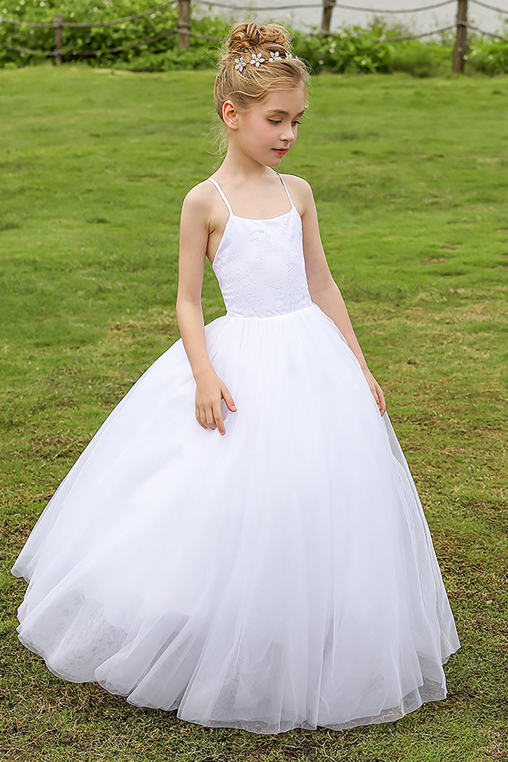 A-Line Floor Length Satin Tulle Flower Girl Dress CF0274 - COCOMELODY