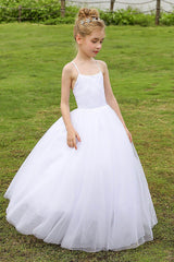 A-Line Floor Length Satin Tulle Flower Girl Dress CF0274 - COCOMELODY
