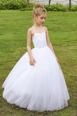 A-Line Floor Length Satin Tulle Flower Girl Dress CF0274 - COCOMELODY