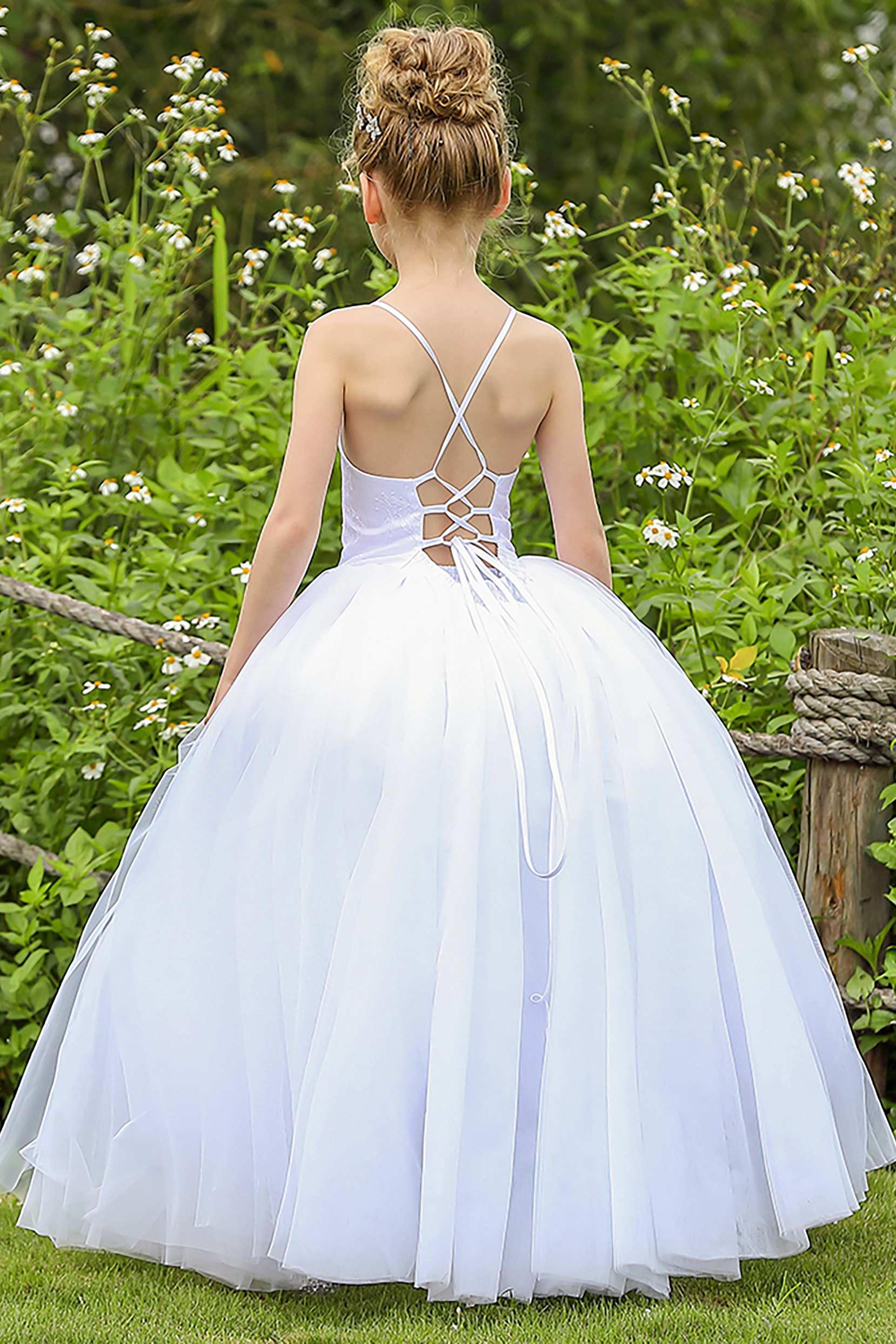 A-Line Floor Length Satin Tulle Flower Girl Dress CF0274 - COCOMELODY