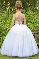 A-Line Floor Length Satin Tulle Flower Girl Dress CF0274 - COCOMELODY