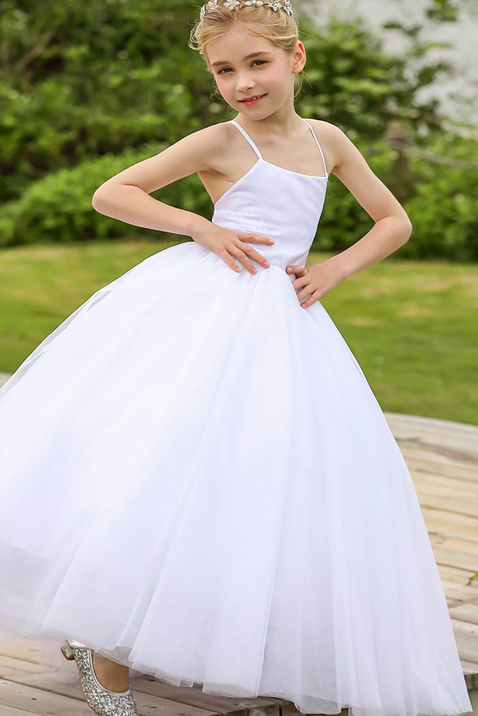 A-Line Floor Length Satin Tulle Flower Girl Dress CF0274 - COCOMELODY