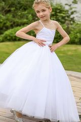 A-Line Floor Length Satin Tulle Flower Girl Dress CF0274 - COCOMELODY