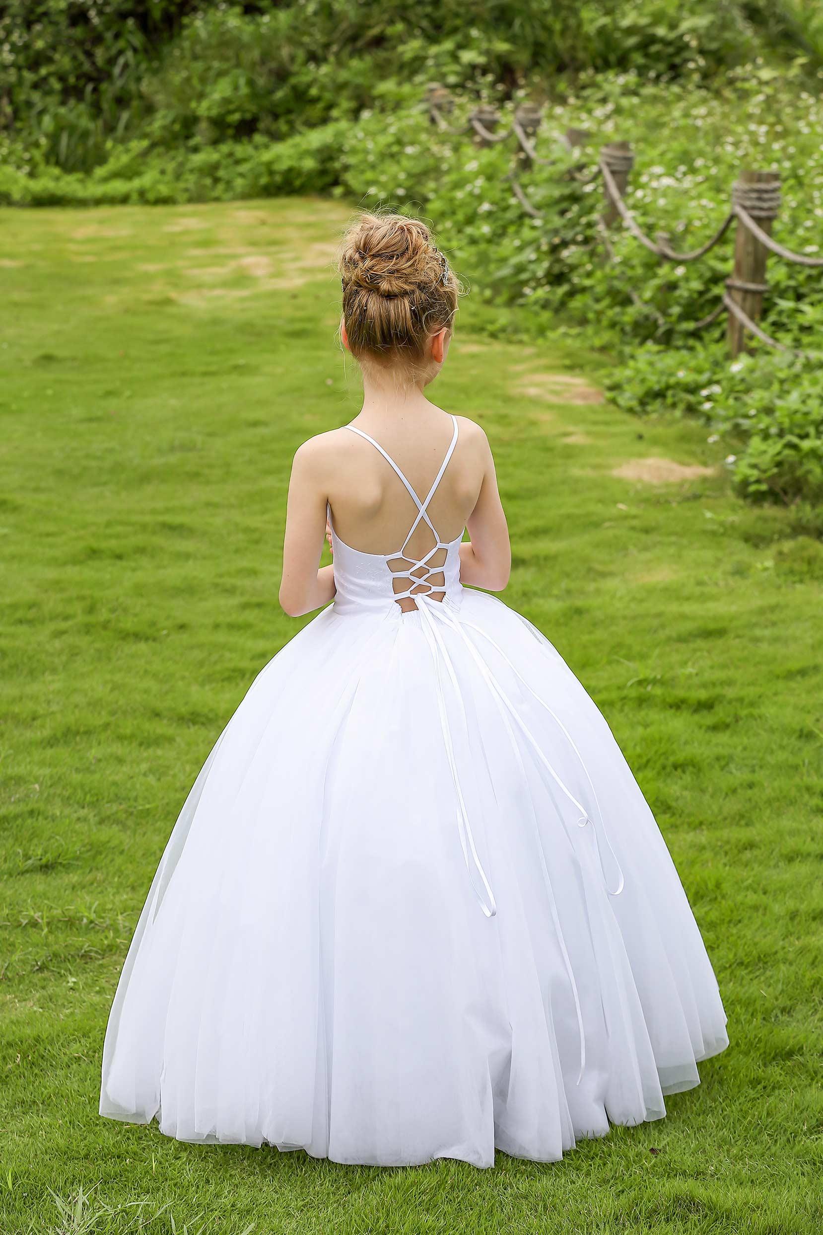 A-Line Floor Length Satin Tulle Flower Girl Dress CF0274 - COCOMELODY
