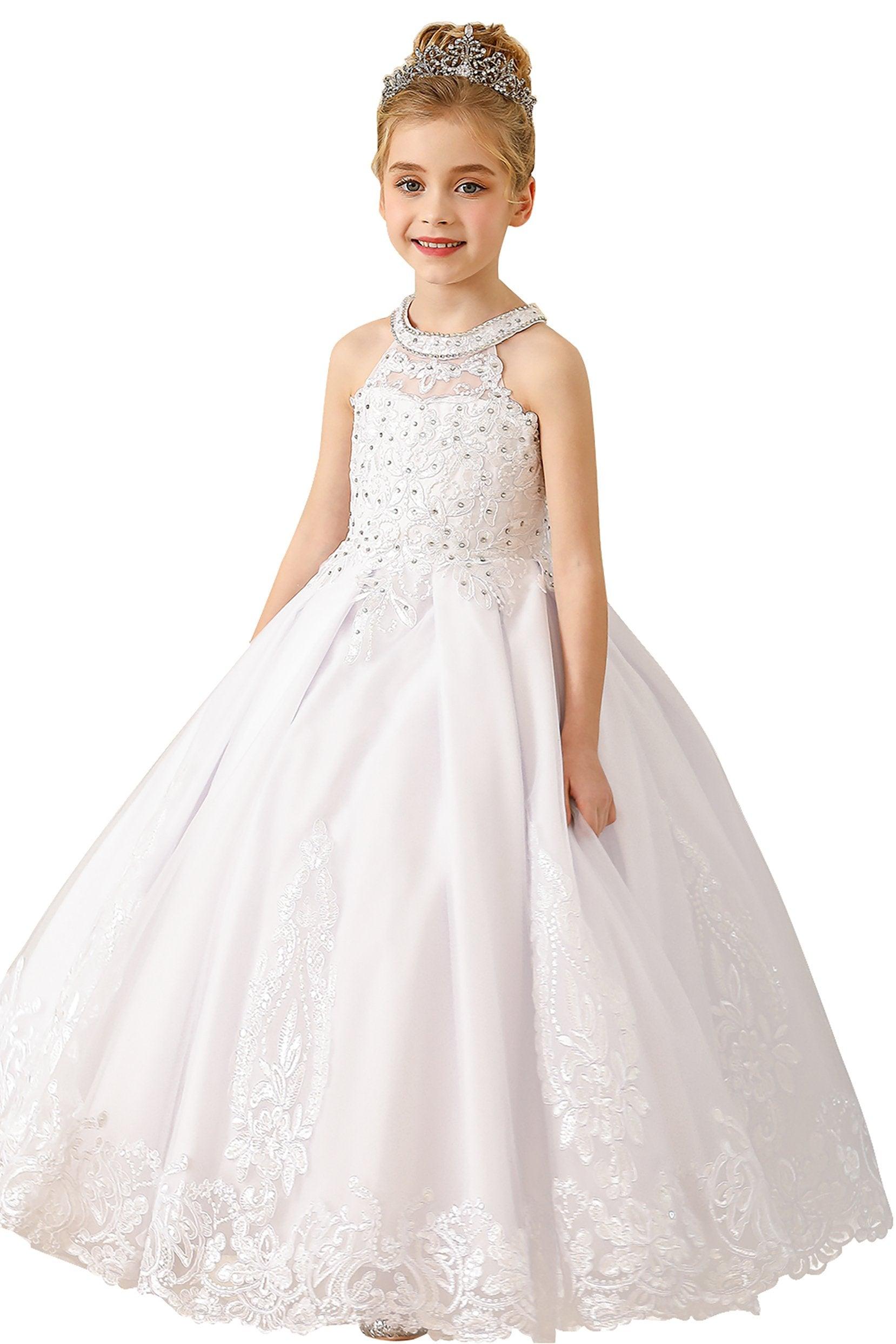 Ball Gown Floor Length Tulle Lace Flower Girl Dress CF0275 - COCOMELODY
