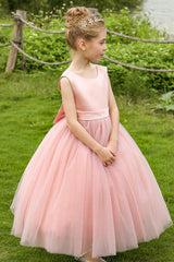 A-Line Tea Length Satin Tulle Flower Girl Dress CF0276 - COCOMELODY
