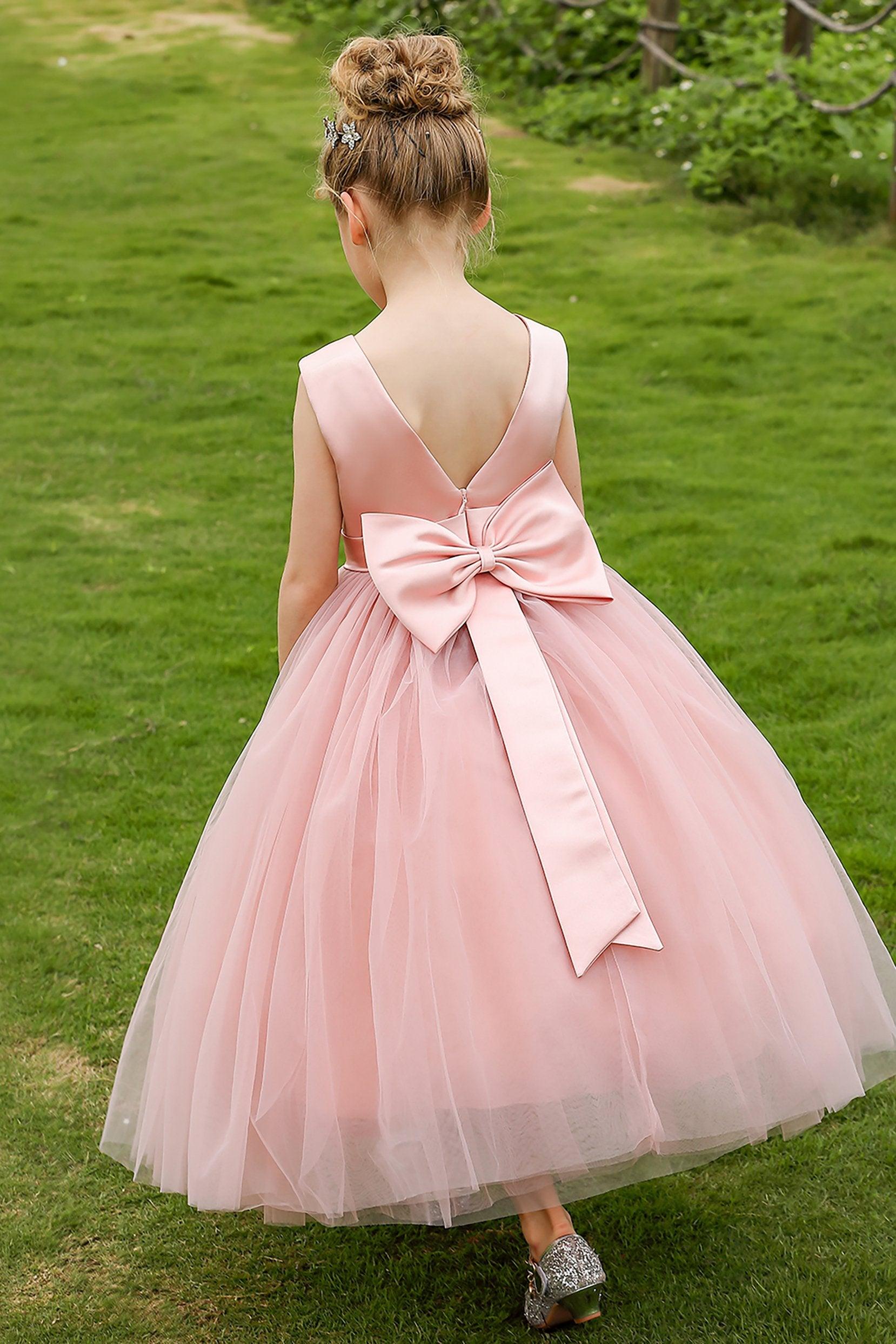 A-Line Tea Length Satin Tulle Flower Girl Dress CF0276 - COCOMELODY