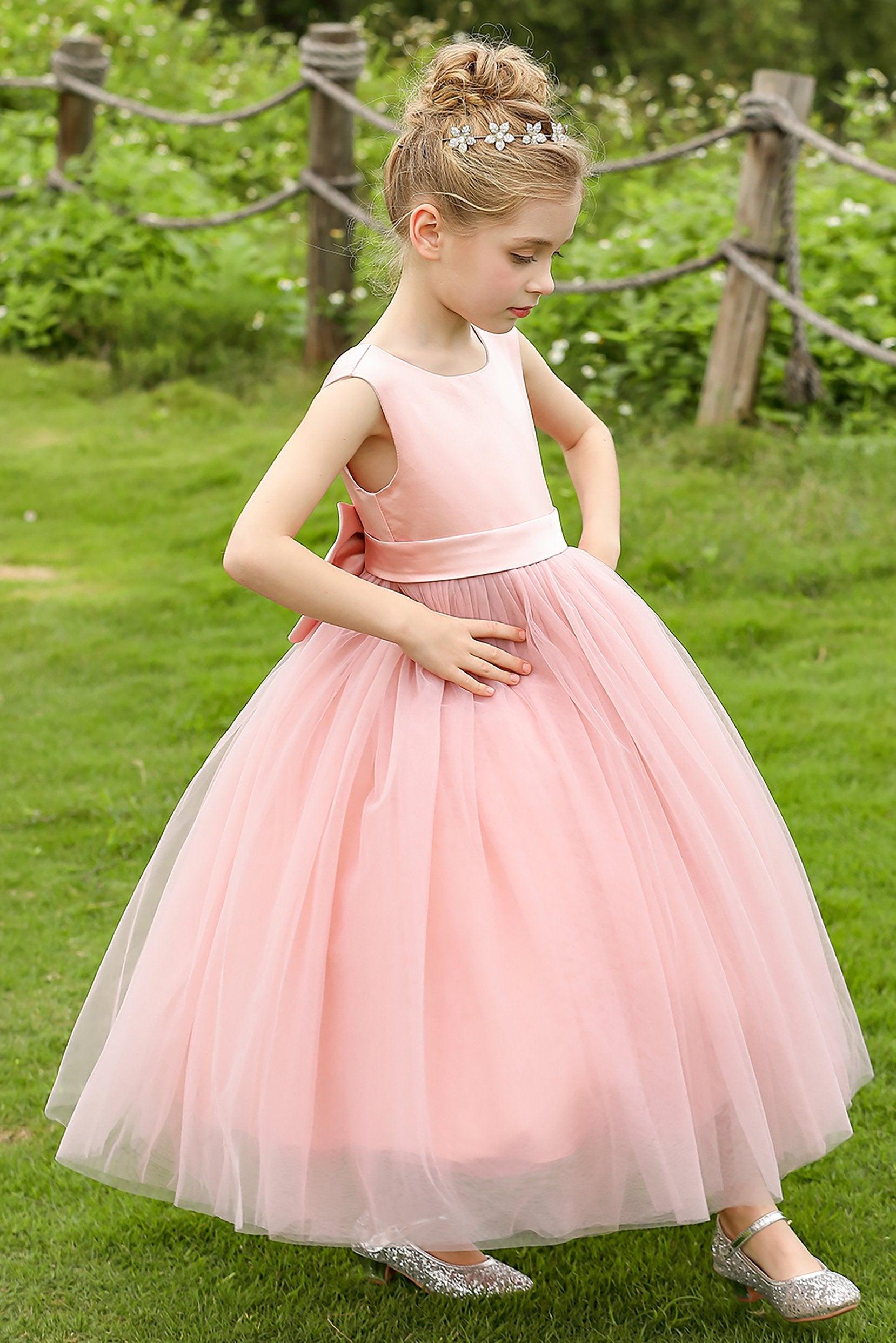 A-Line Tea Length Satin Tulle Flower Girl Dress CF0276 - COCOMELODY