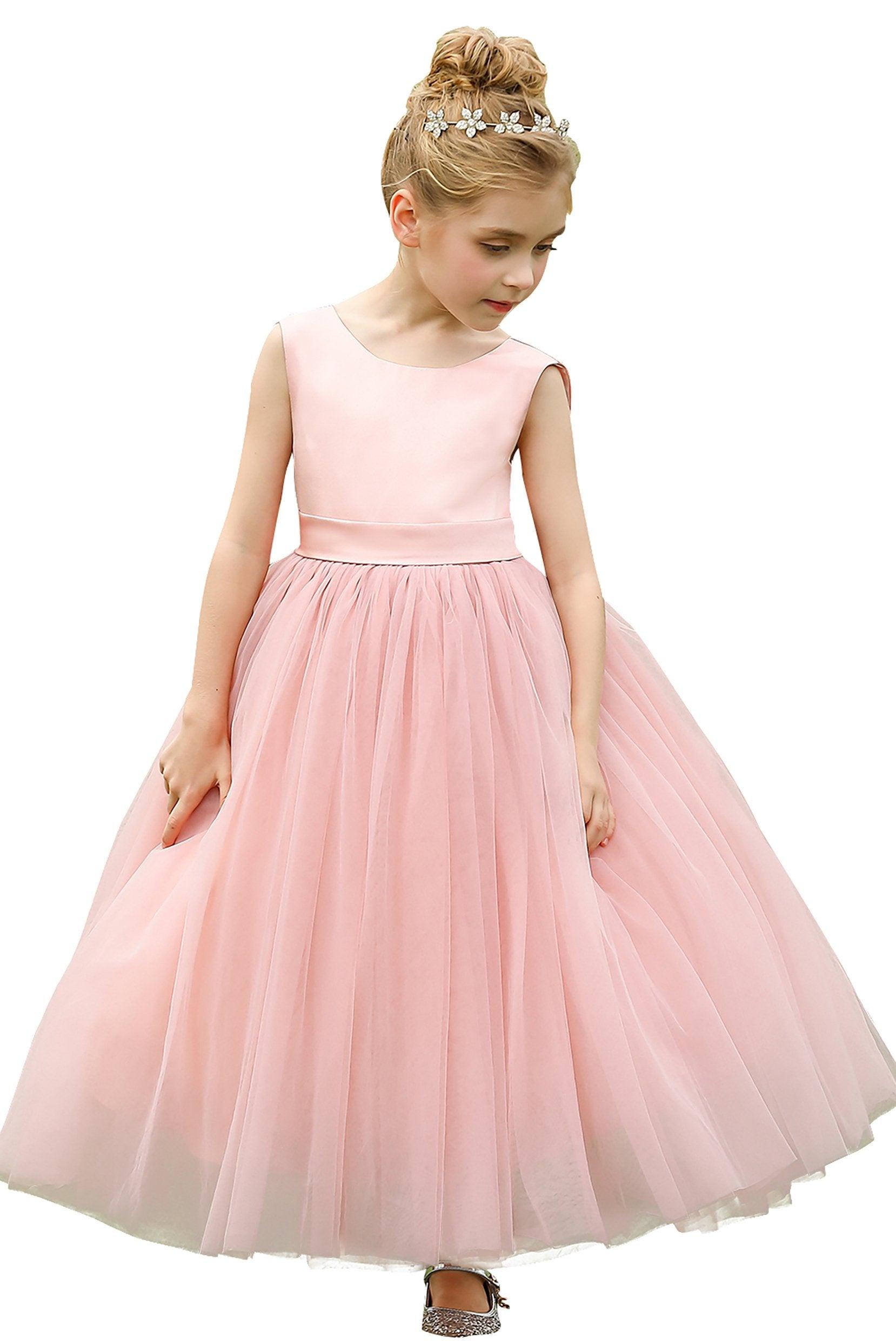 A-Line Tea Length Satin Tulle Flower Girl Dress CF0276 - COCOMELODY