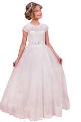 A-Line Floor Length Tulle Lace Flower Girl Dress CF0280 - COCOMELODY