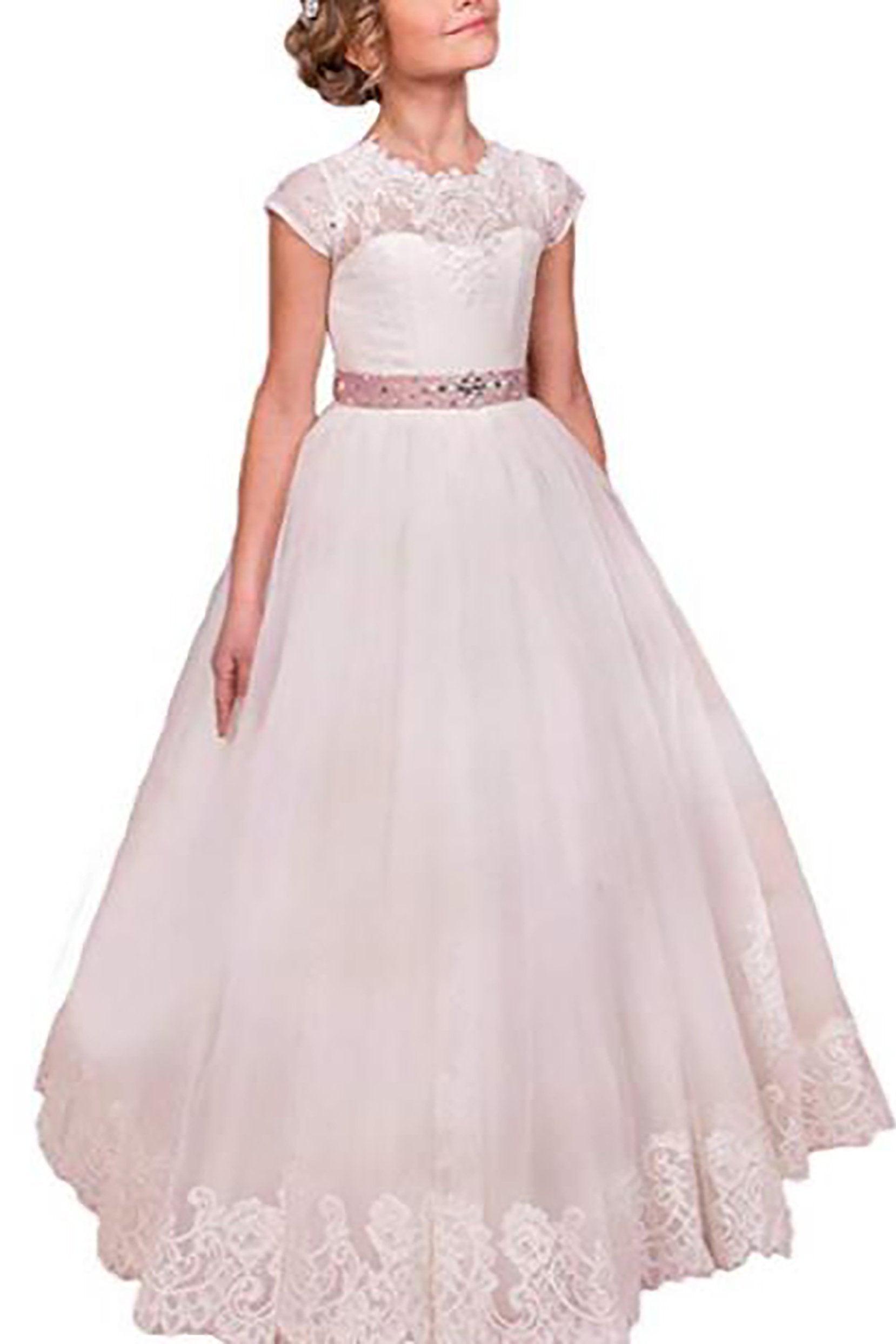 A-Line Floor Length Tulle Lace Flower Girl Dress CF0280 - COCOMELODY