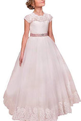 A-Line Floor Length Tulle Lace Flower Girl Dress CF0280 - COCOMELODY
