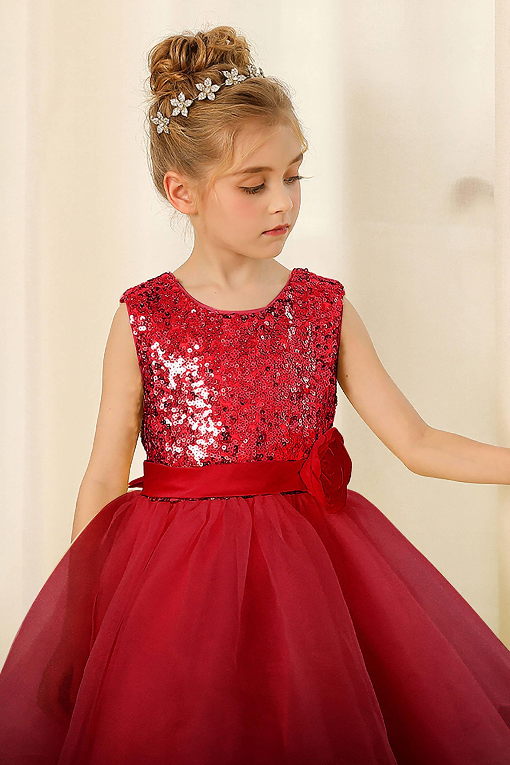 A-Line Floor Length Tulle Sequined Flower Girl Dress CF0281 - COCOMELODY