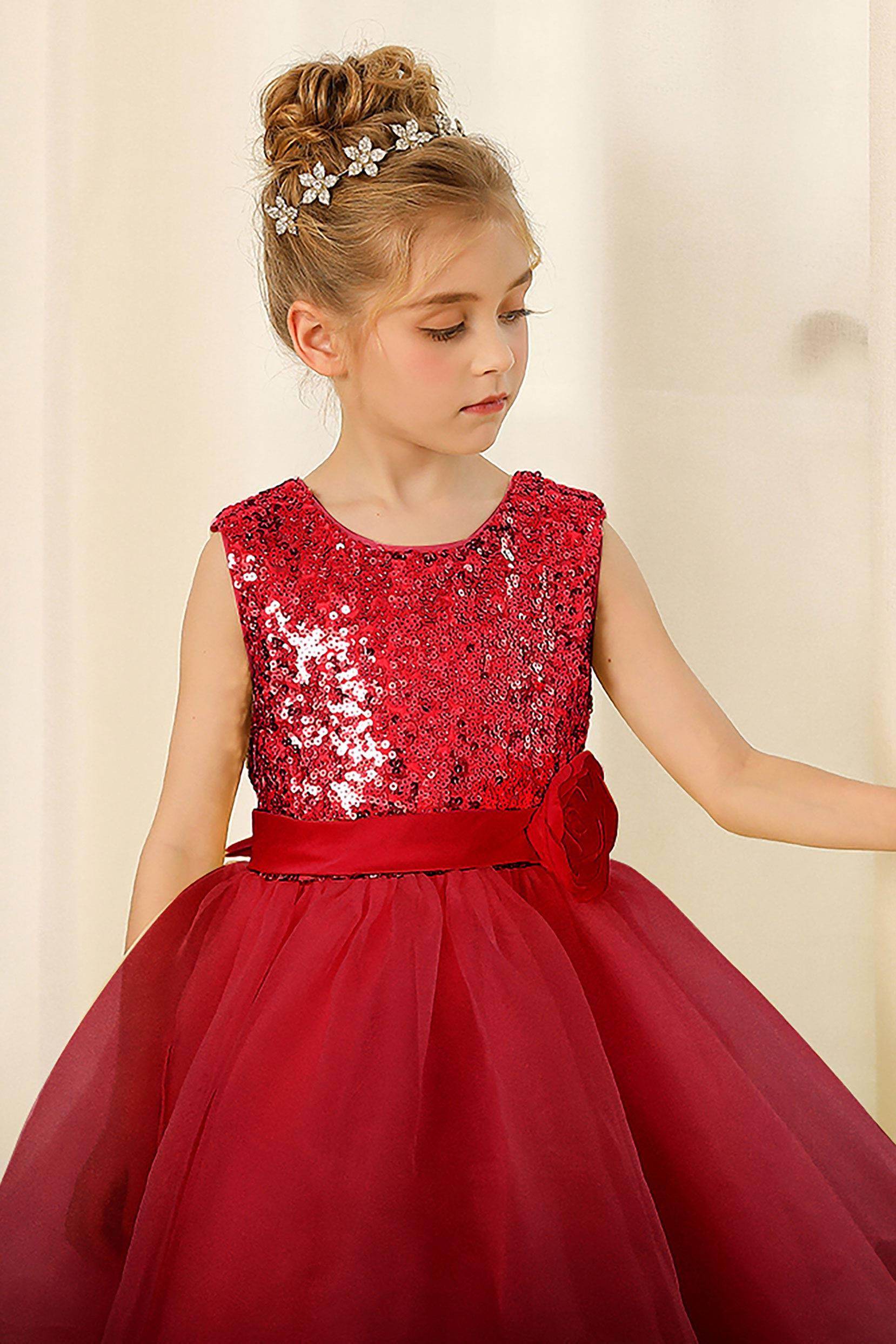 A-Line Floor Length Tulle Sequined Flower Girl Dress CF0281 - COCOMELODY