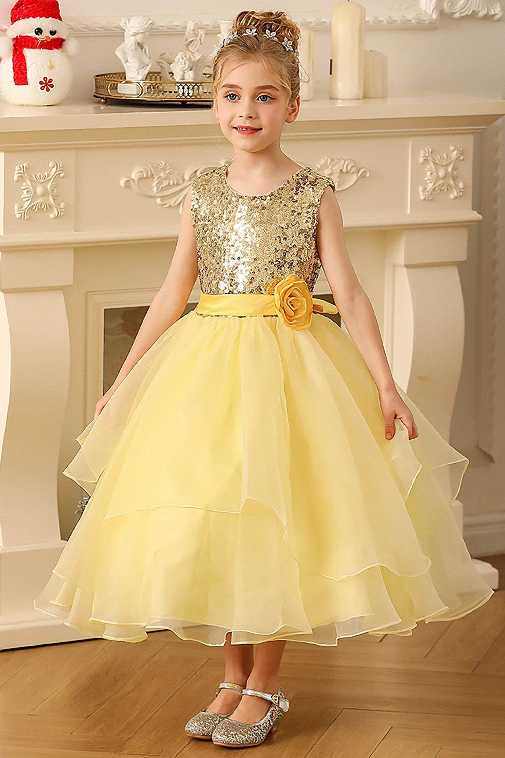 A-Line Floor Length Tulle Sequined Flower Girl Dress CF0281 - COCOMELODY