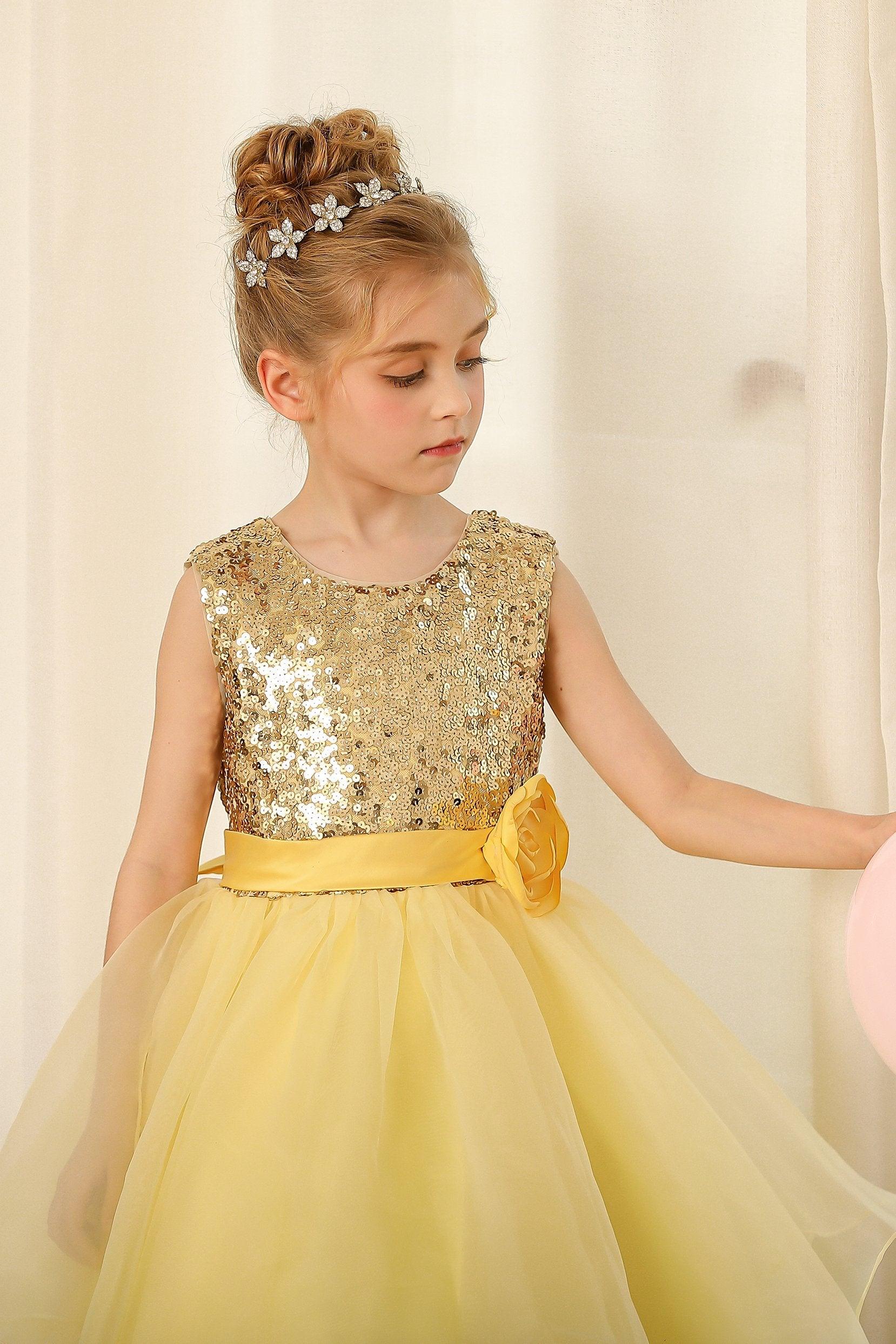 A-Line Floor Length Tulle Sequined Flower Girl Dress CF0281 - COCOMELODY