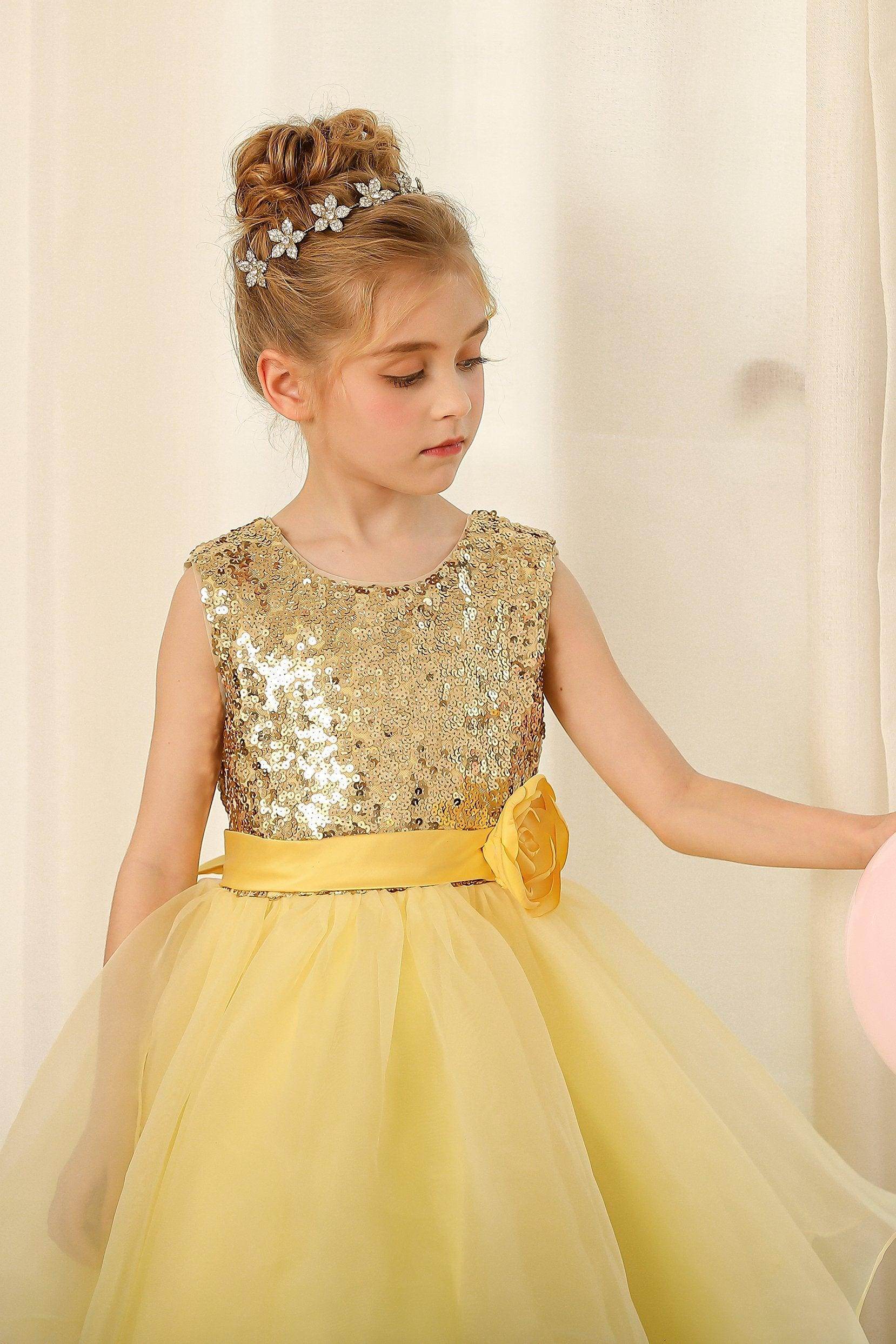 A-Line Floor Length Tulle Sequined Flower Girl Dress CF0281 - COCOMELODY