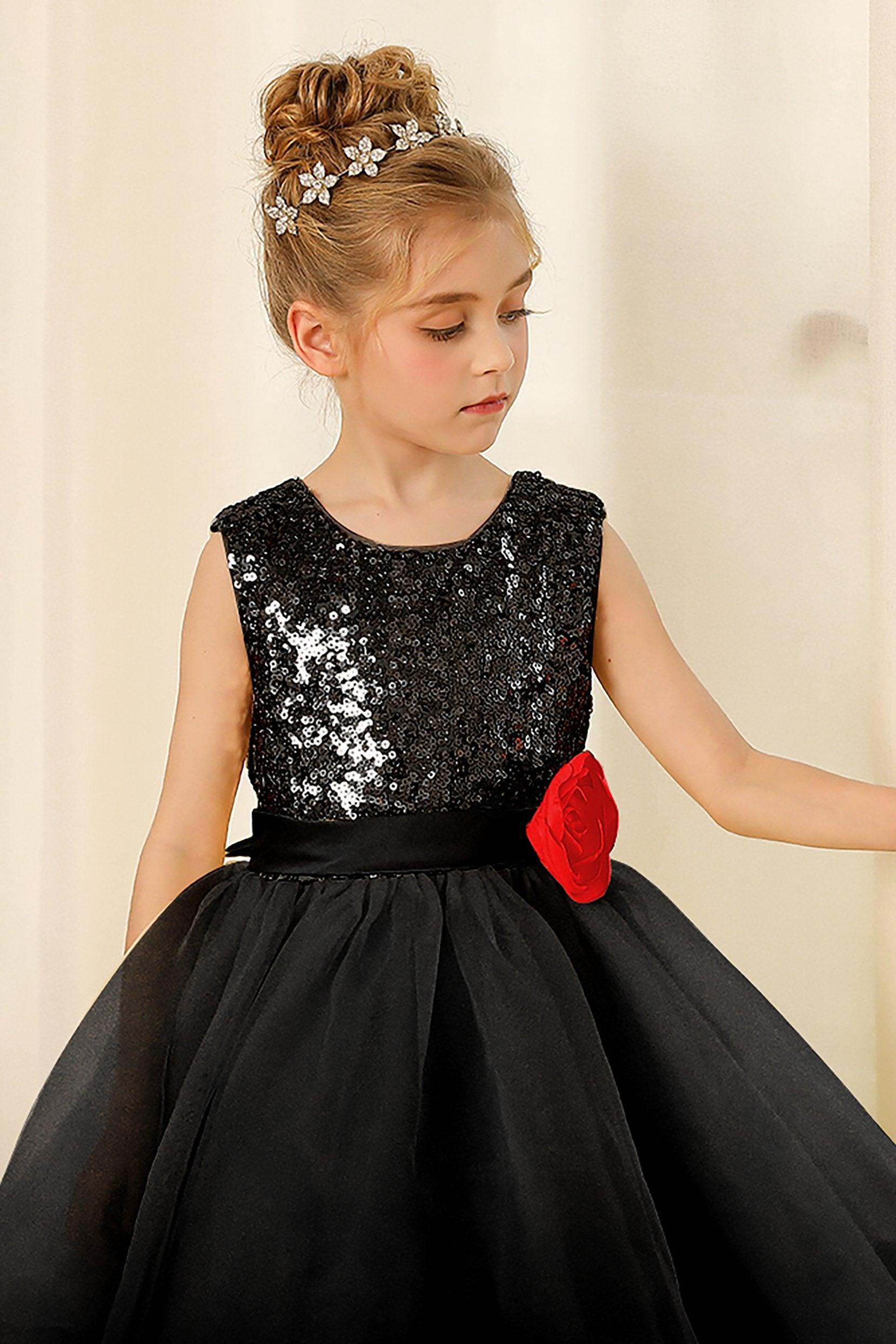 A-Line Floor Length Tulle Sequined Flower Girl Dress CF0281 - COCOMELODY