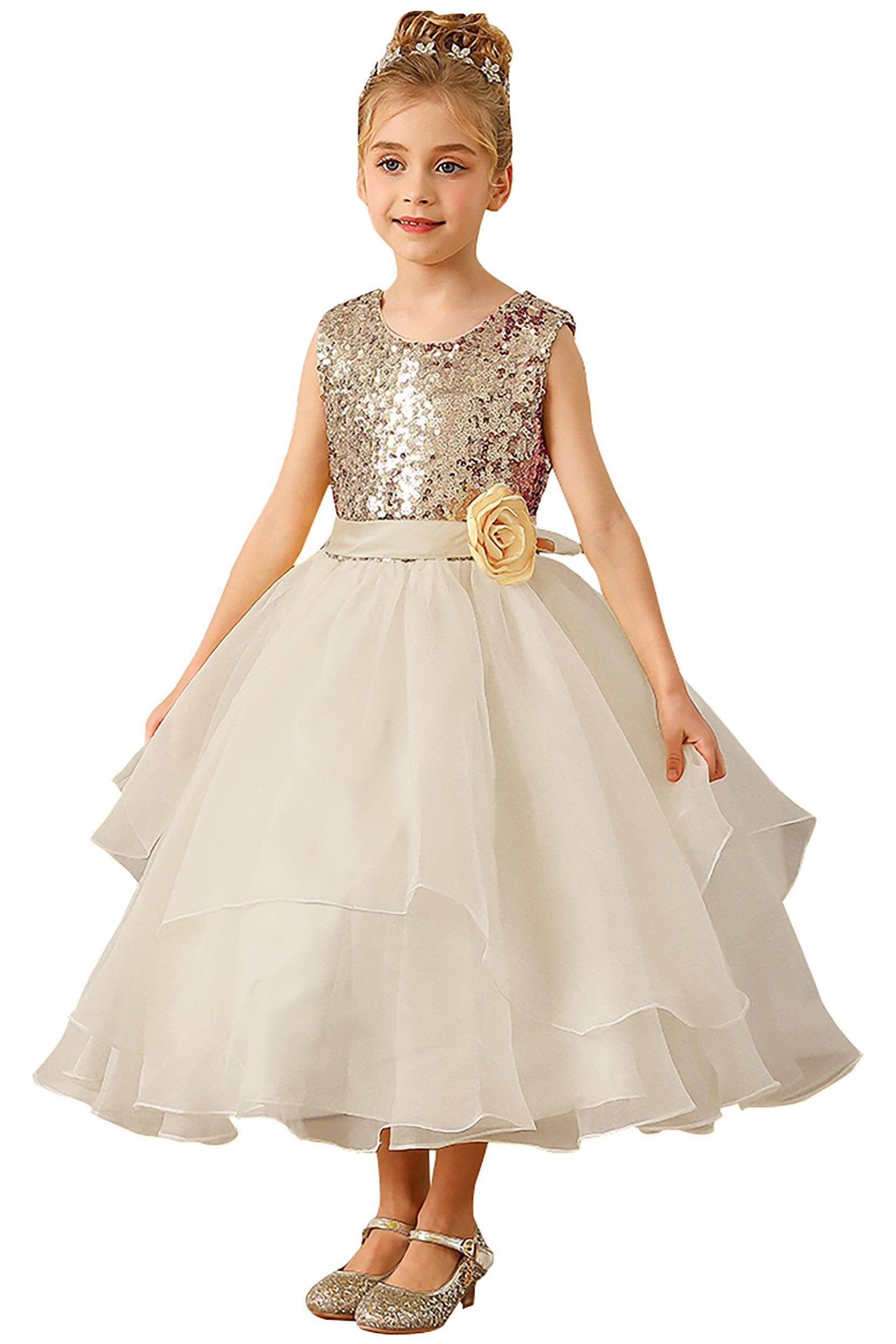 A-Line Floor Length Tulle Sequined Flower Girl Dress CF0281 - COCOMELODY