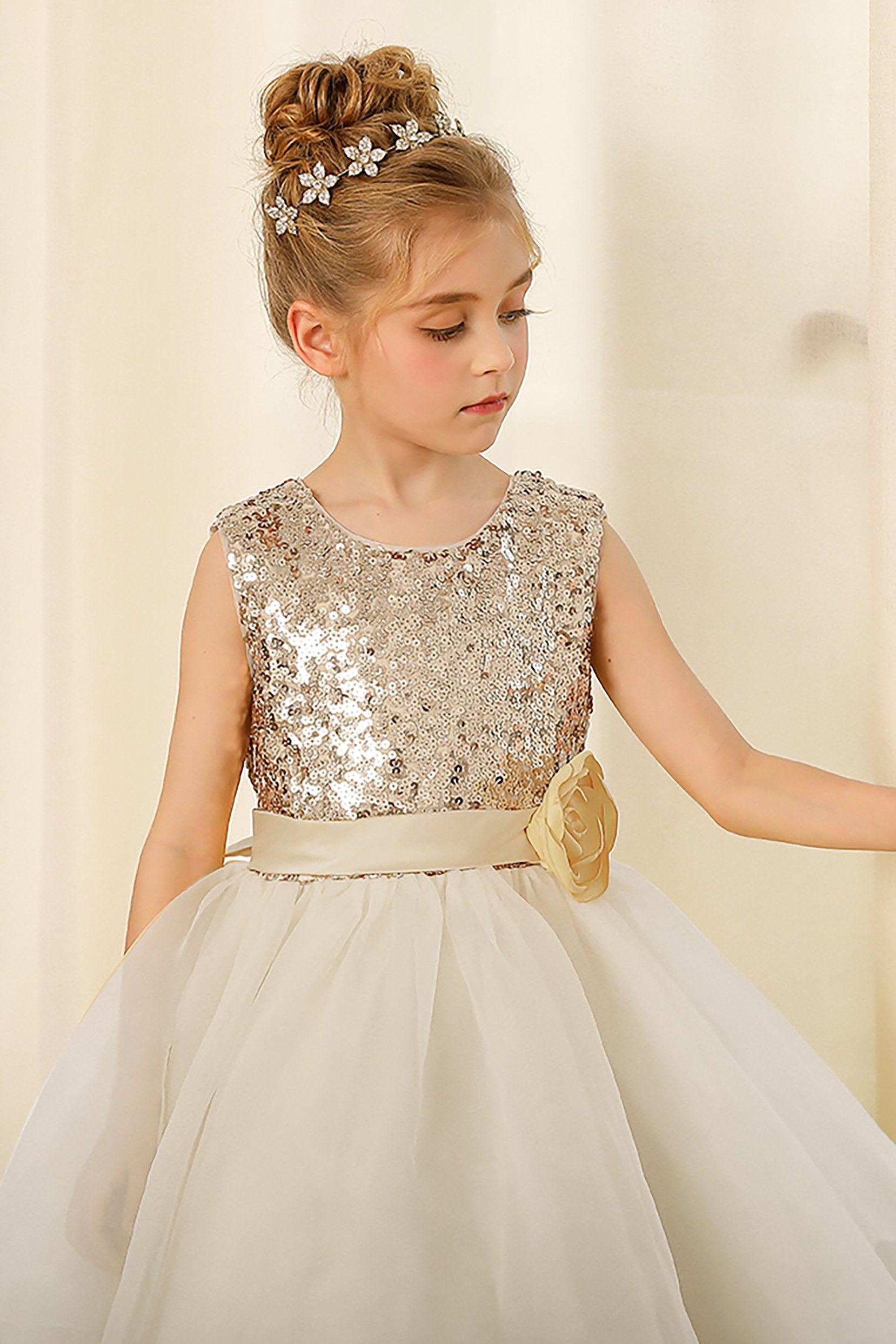 A-Line Floor Length Tulle Sequined Flower Girl Dress CF0281 - COCOMELODY
