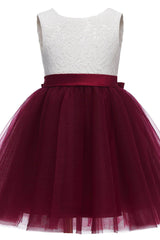 A-Line Knee Length Tulle Lace Flower Girl Dress CF0282 - COCOMELODY