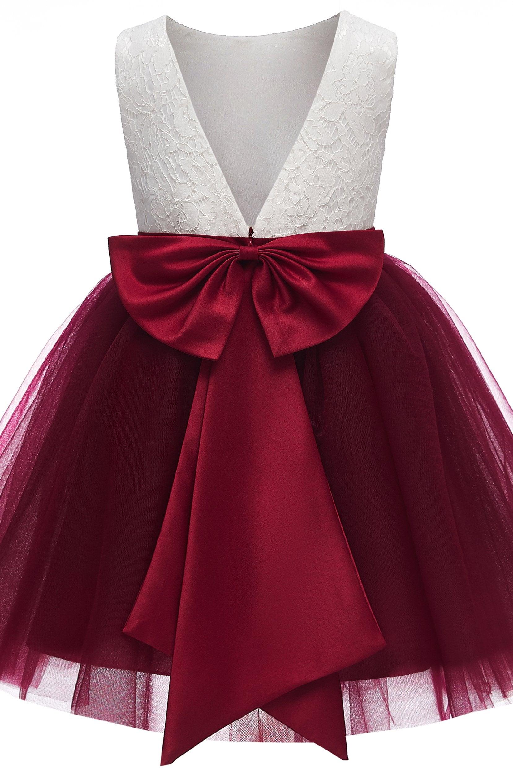 A-Line Knee Length Tulle Lace Flower Girl Dress CF0282 - COCOMELODY