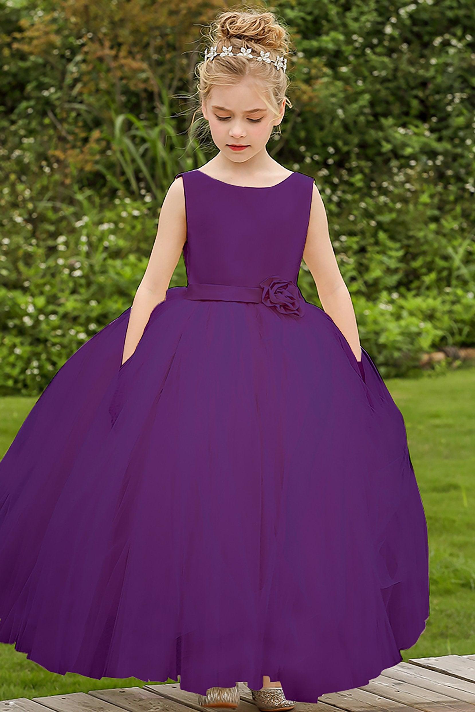 Ball Gown Floor Length Satin Tulle Flower Girl Dress CF0283 - COCOMELODY