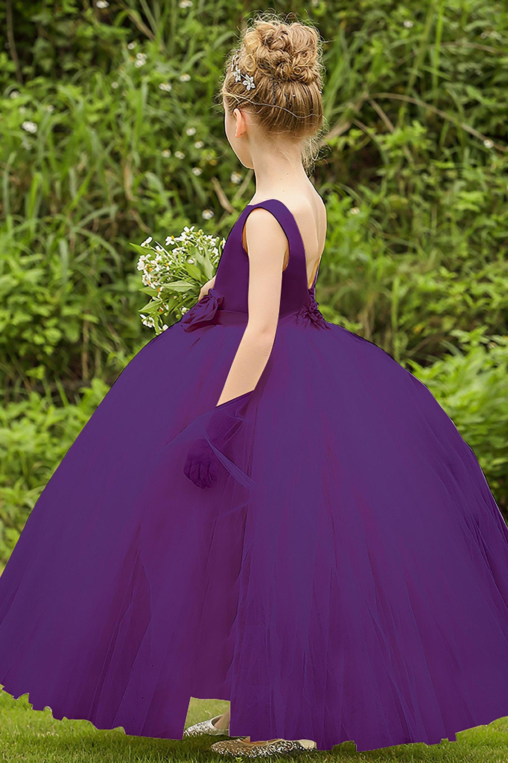 Ball Gown Floor Length Satin Tulle Flower Girl Dress CF0283 - COCOMELODY