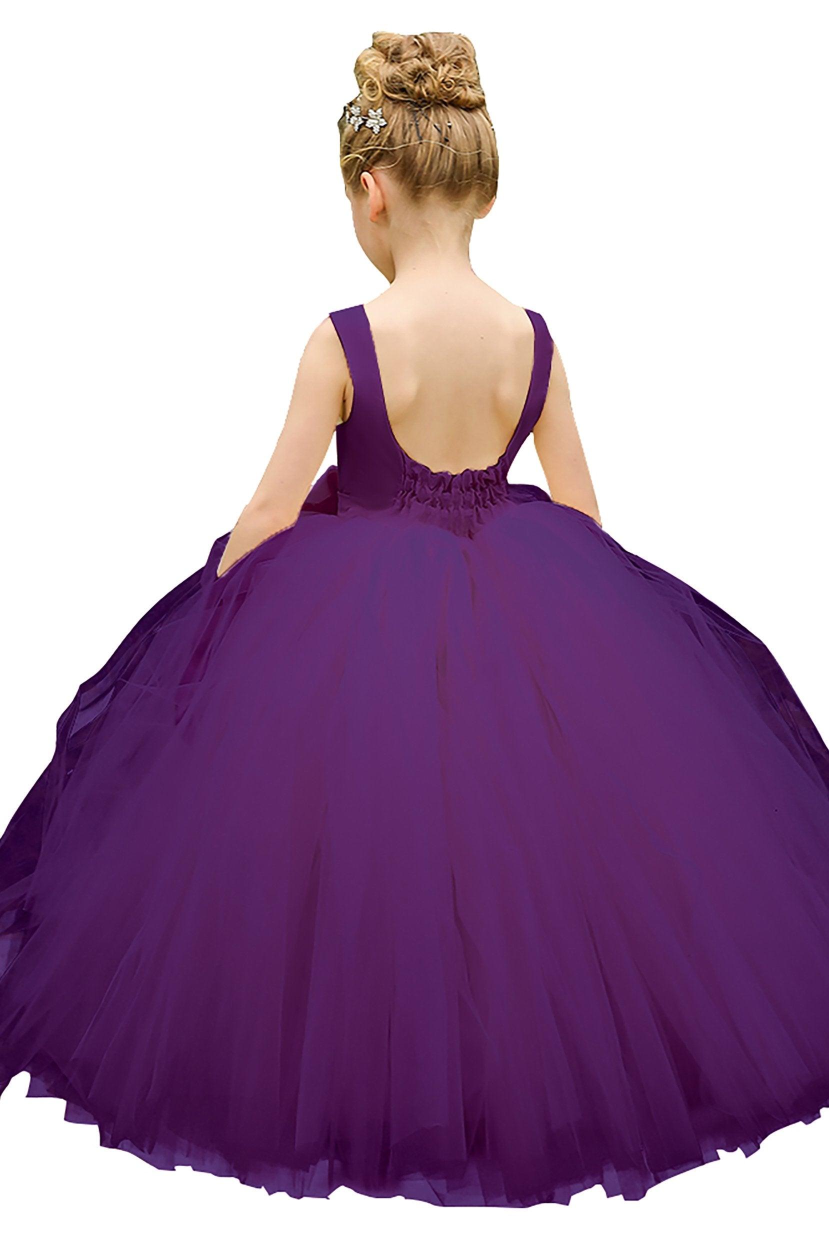 Ball Gown Floor Length Satin Tulle Flower Girl Dress CF0283 - COCOMELODY
