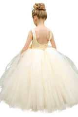 Ball Gown Floor Length Satin Tulle Flower Girl Dress CF0283 - COCOMELODY