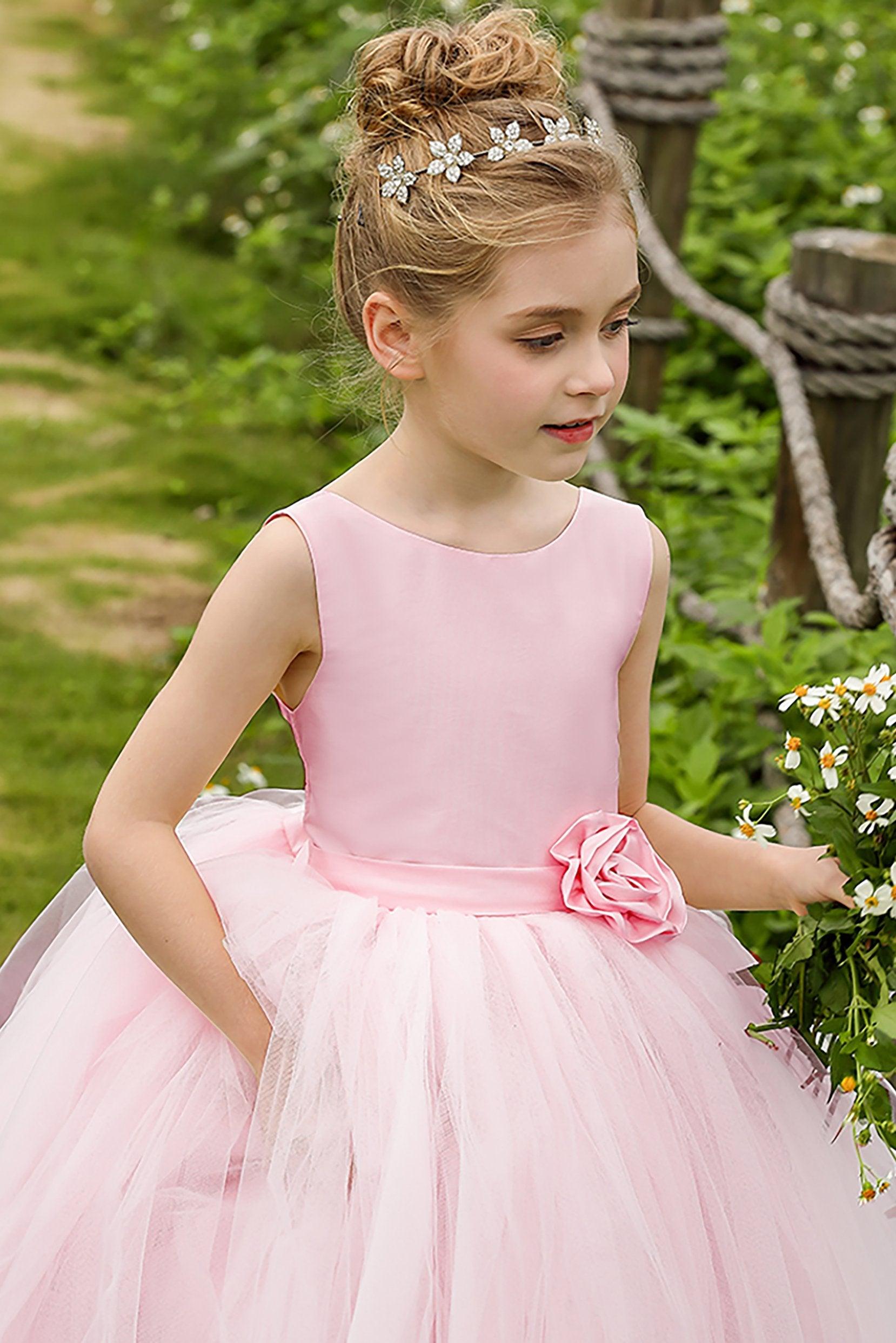 Ball Gown Floor Length Satin Tulle Flower Girl Dress CF0283 - COCOMELODY