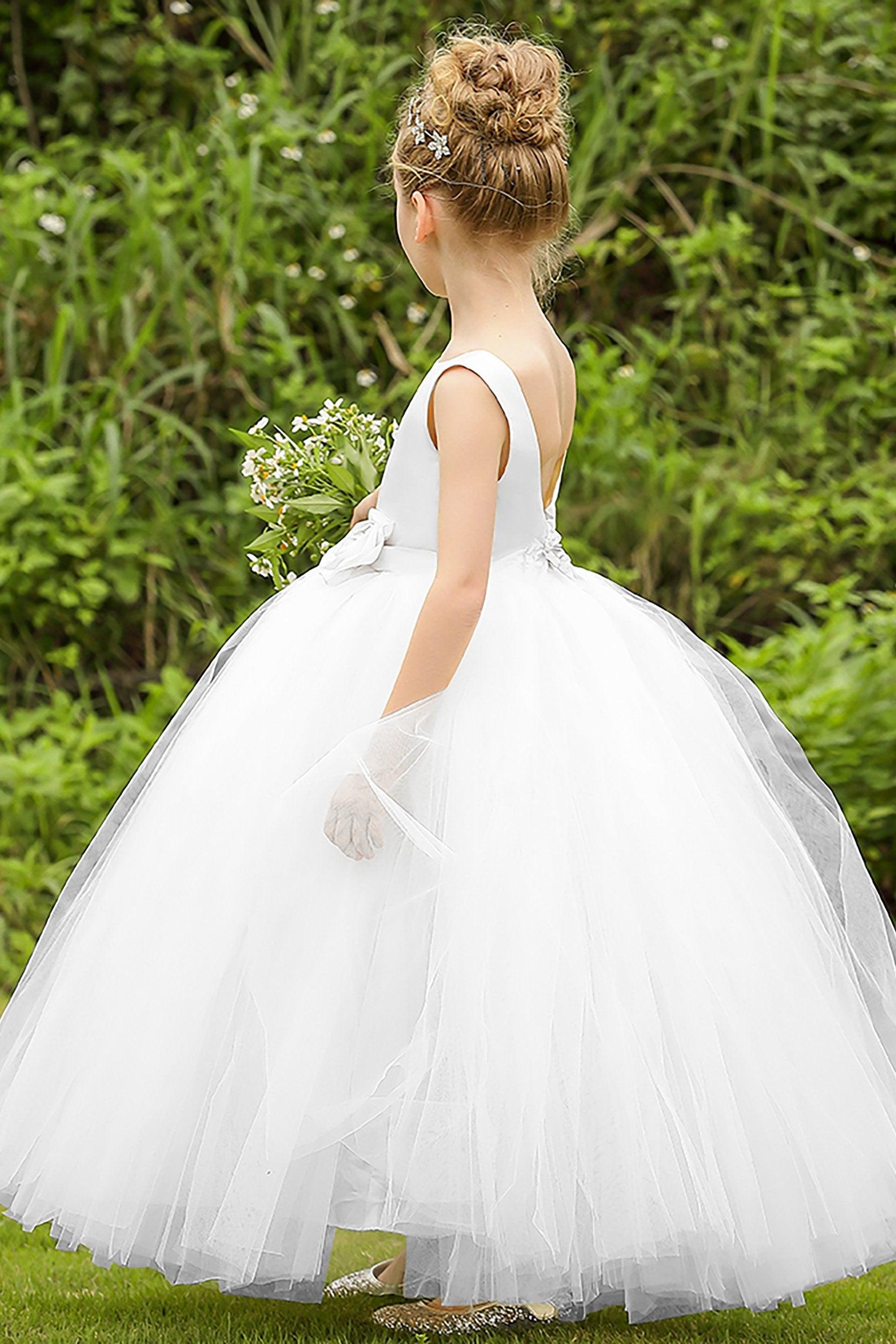 Ball Gown Floor Length Satin Tulle Flower Girl Dress CF0283 - COCOMELODY