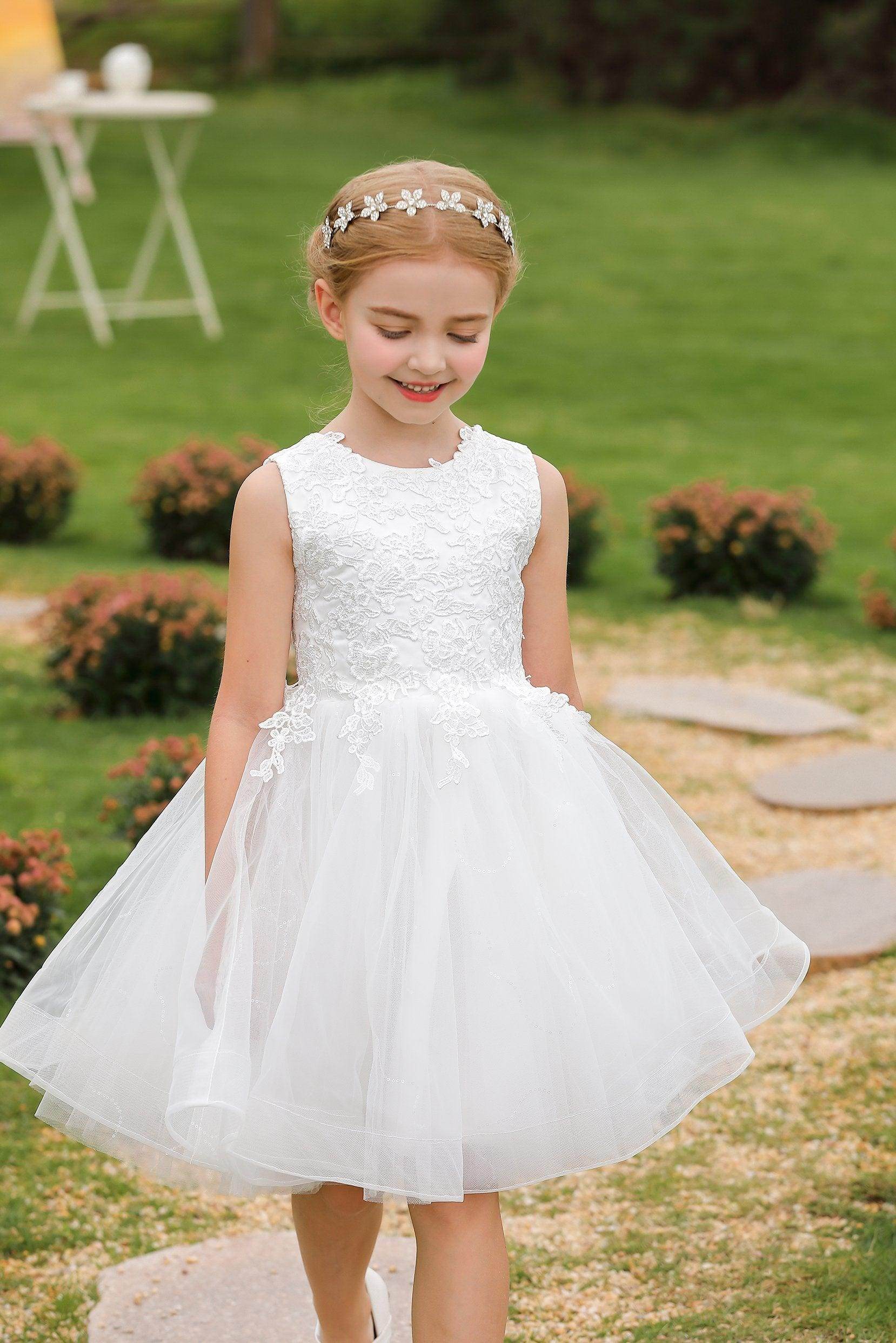 A-Line Knee Length Tulle Lace Flower Girl Dress CF0286 - COCOMELODY