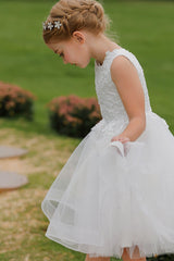 A-Line Knee Length Tulle Lace Flower Girl Dress CF0286 - COCOMELODY