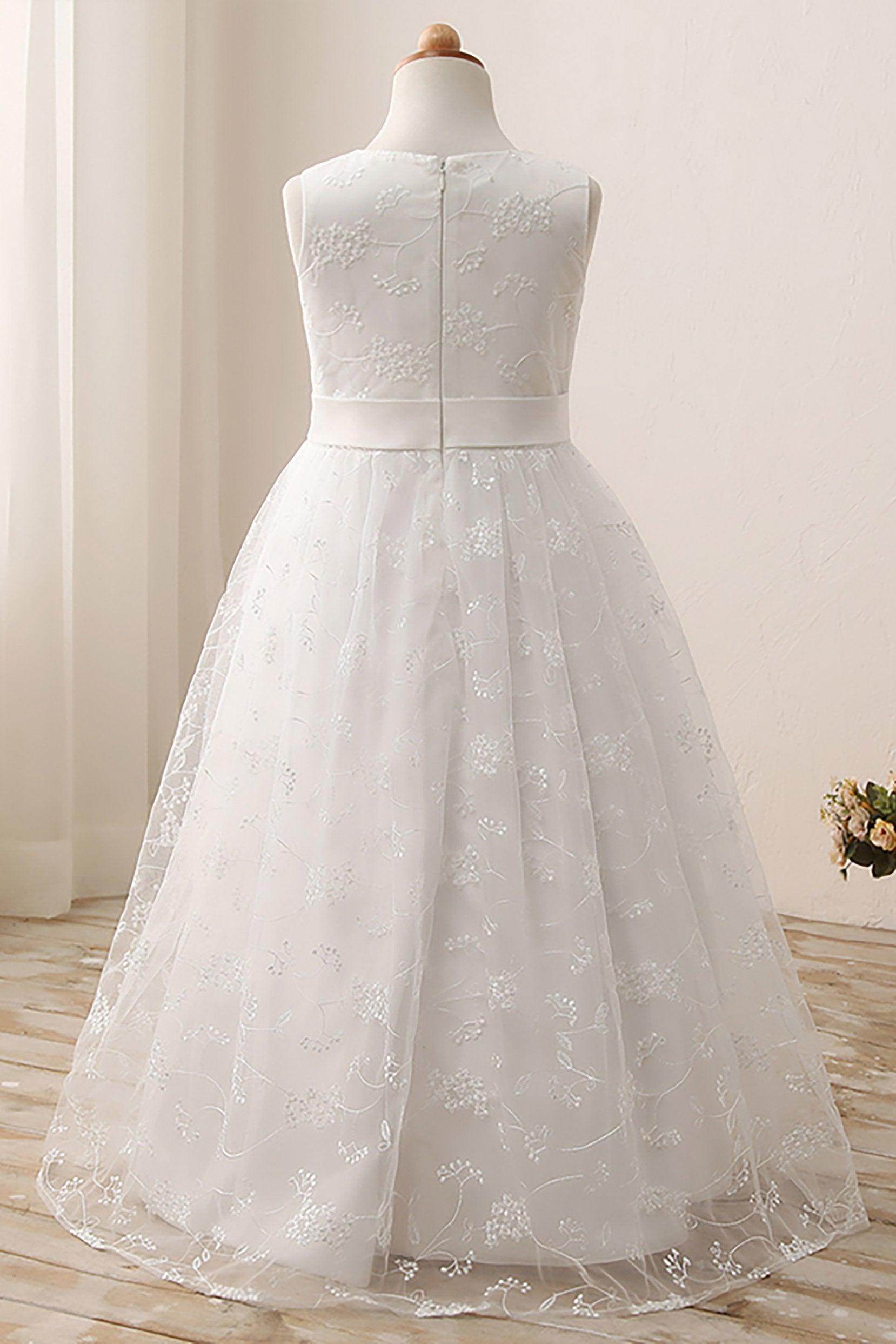 A-Line Tea Length Lace Flower Girl Dress CF0287 - COCOMELODY