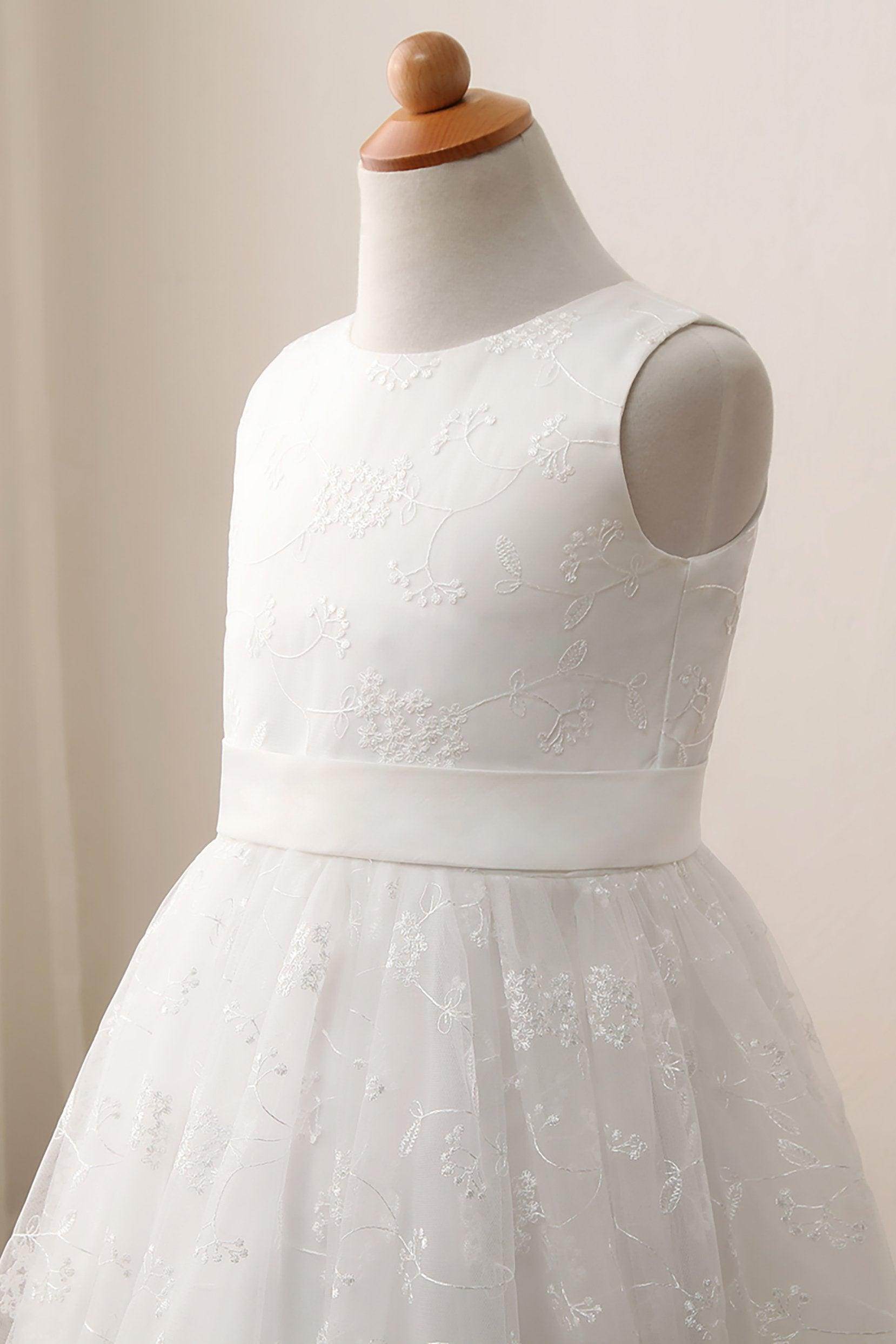 A-Line Tea Length Lace Flower Girl Dress CF0287 - COCOMELODY