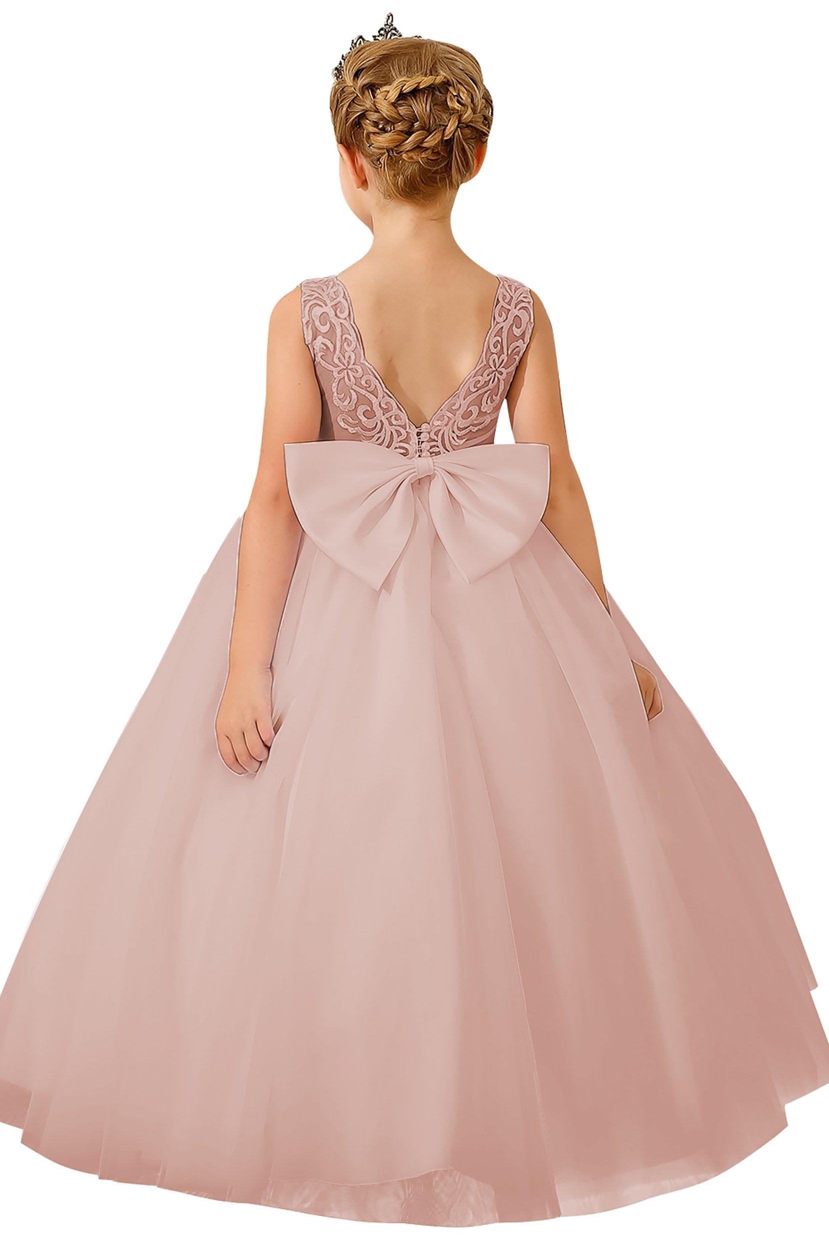 A-Line Floor Length Tulle Lace Flower Girl Dress CF0289 - COCOMELODY
