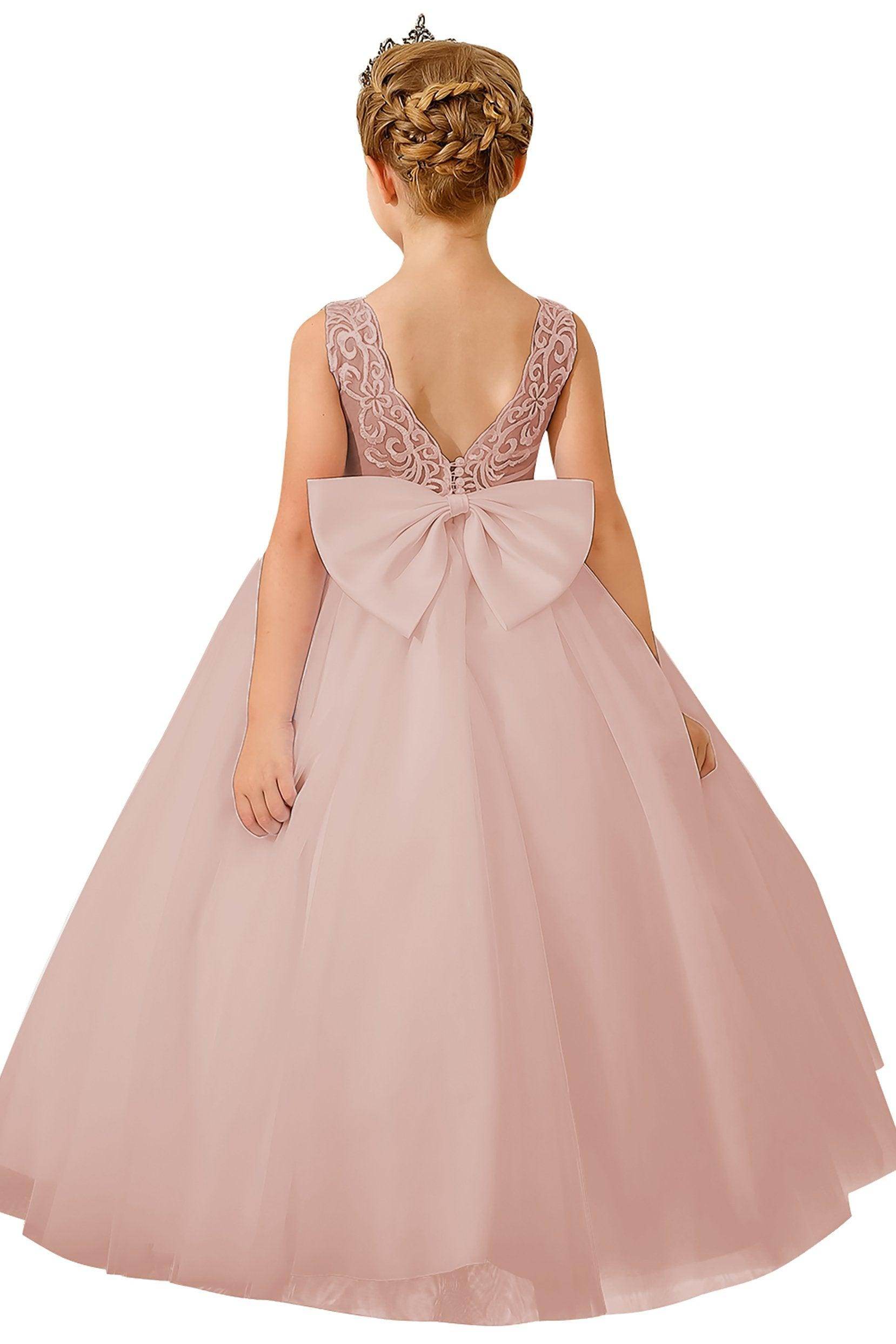 A-Line Floor Length Tulle Lace Flower Girl Dress CF0289 - COCOMELODY