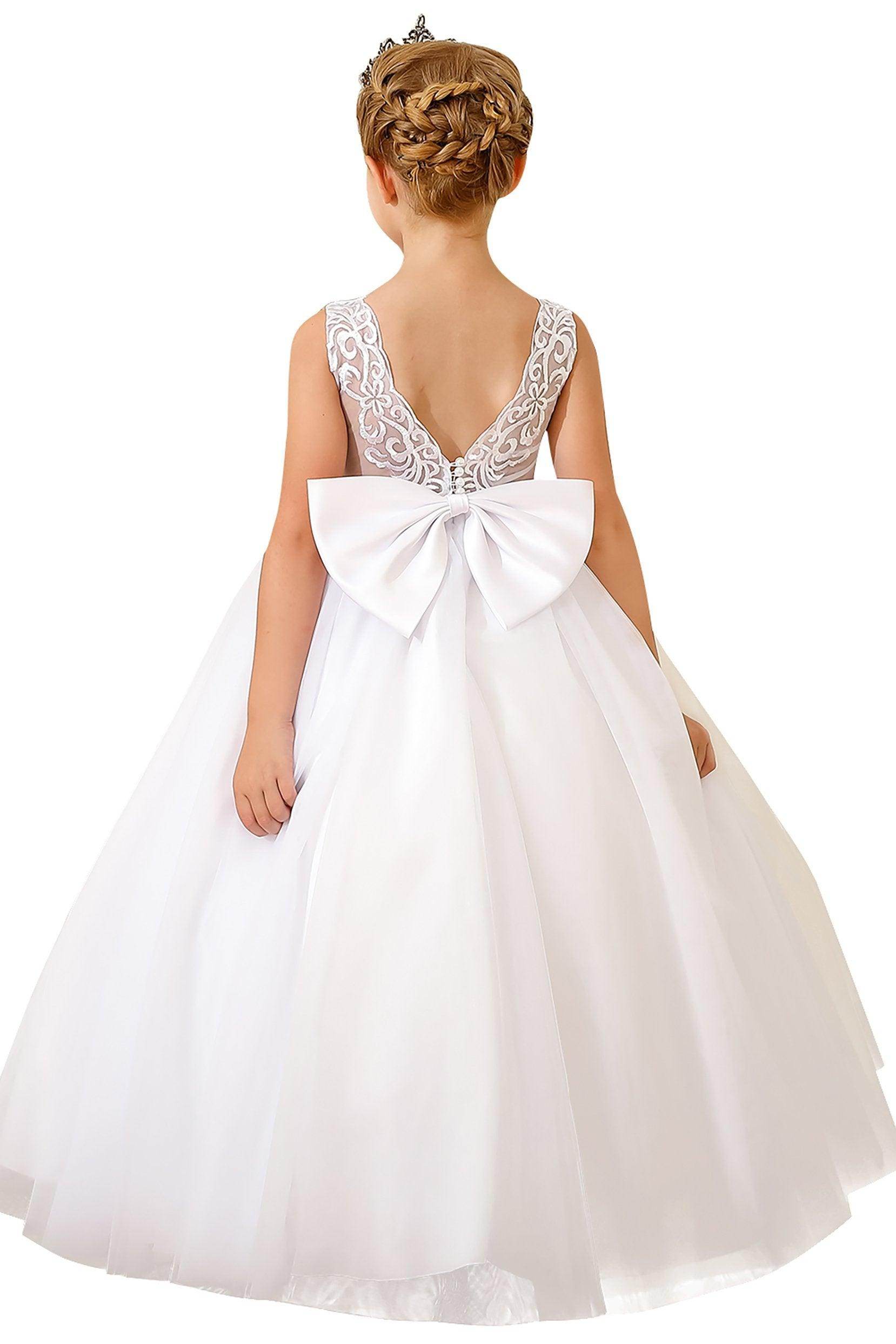 A-Line Floor Length Tulle Lace Flower Girl Dress CF0289 - COCOMELODY
