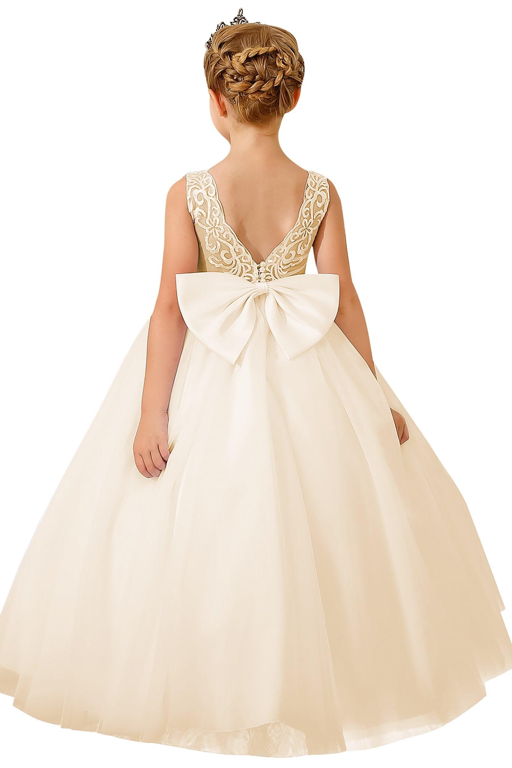 A-Line Floor Length Tulle Lace Flower Girl Dress CF0289 - COCOMELODY